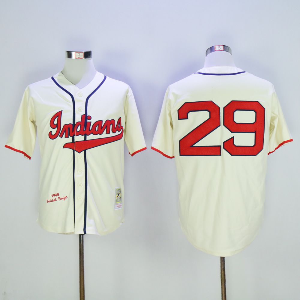 Men Cleveland Indians 29 Paige Cream Throwback MLB Jerseys